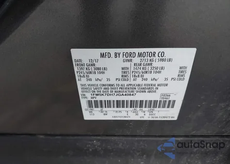 2018 Ford Explorer Xlt из США, поврежденный, VIN 1FM5K7DH7JGA40847